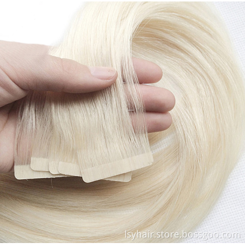 Seamless Remy Indian Tape Hair,Platinum Blonde Straight Human Hair Tape In For Hair Salon Volume Adding